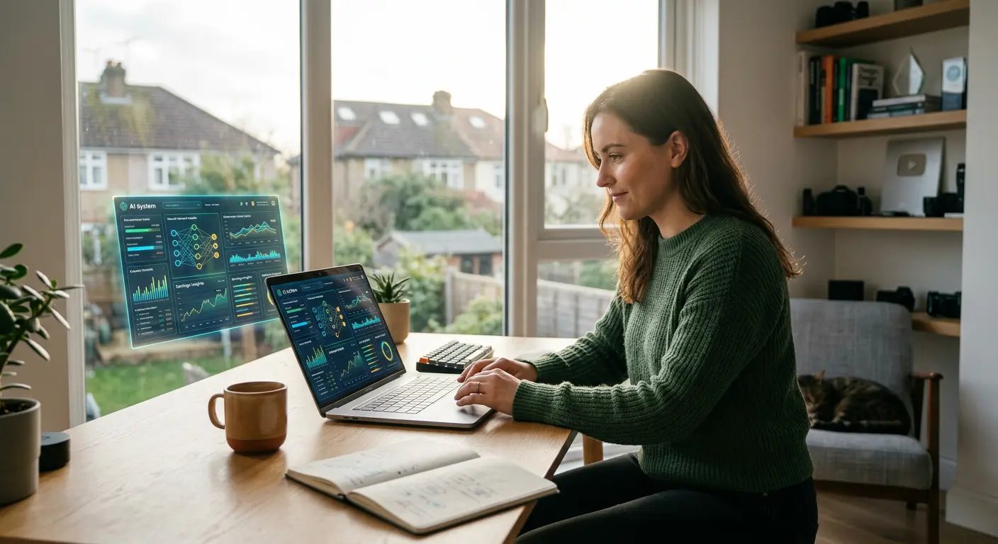 Person working with AI tools at home in the UK